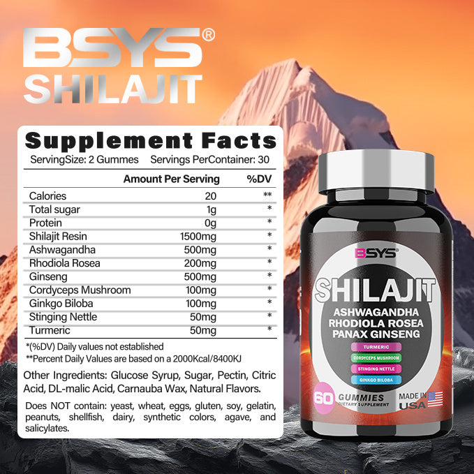 BSYS 8-in-1 Shilajit Gummies – 60 Count Energy, Vitality & Wellness Supplement - HZ Mobile