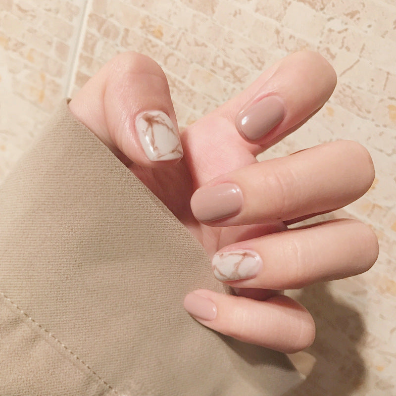 Light Khaki Smudge False Nails – Matte Press-On Acrylic Tips for DIY & Salon Manicure - HZ Mobile