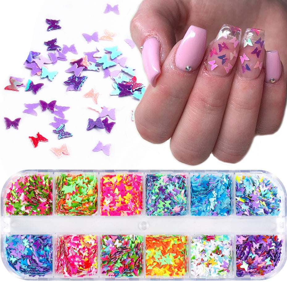 Symphony Butterfly Sequin Nail Decorations – Iridescent Glitter Flakes for DIY Acrylic & Gel Nails - HZ Mobile