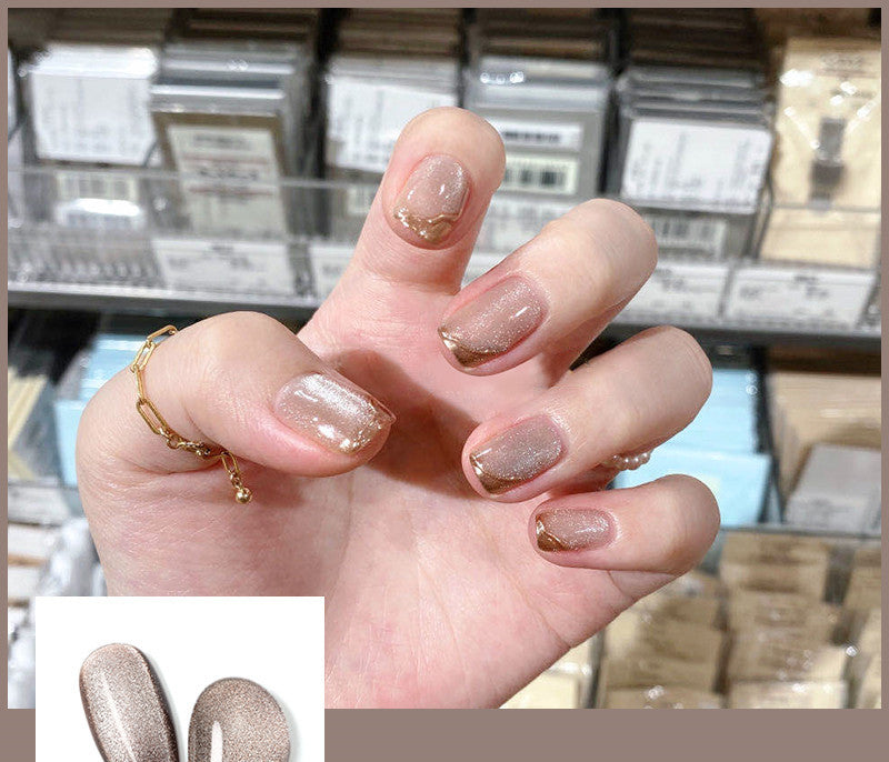 Milk Tea Crystal Cat Eye Nail Polish – Magnetic Gel Polish with Shimmer Stone Effect - HZ Mobile