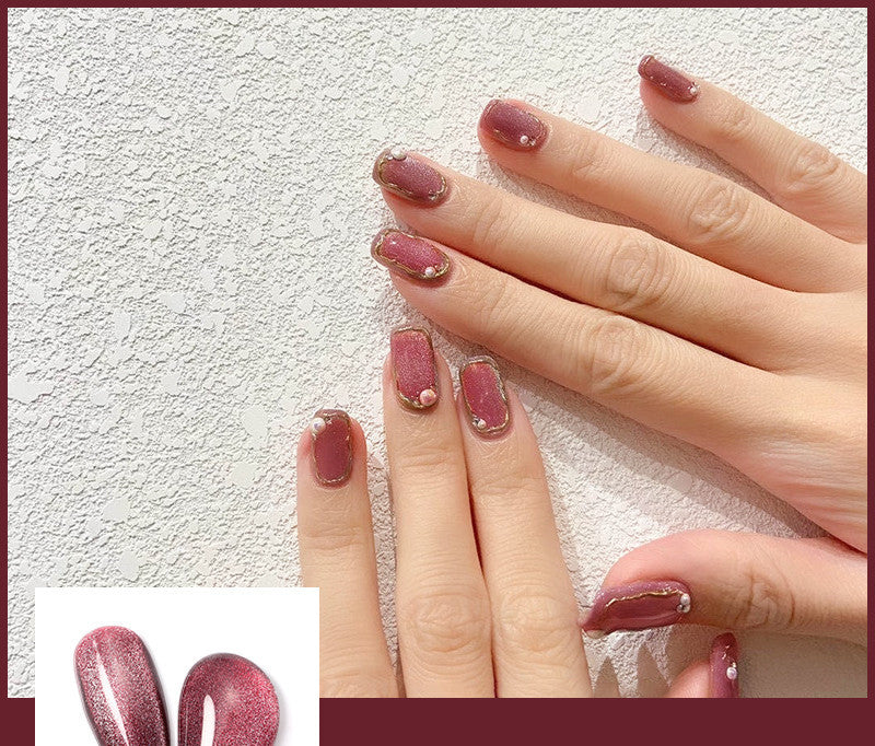 Milk Tea Crystal Cat Eye Nail Polish – Magnetic Gel Polish with Shimmer Stone Effect - HZ Mobile