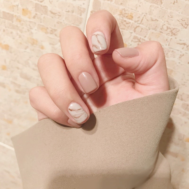 Light Khaki Smudge False Nails – Matte Press-On Acrylic Tips for DIY & Salon Manicure - HZ Mobile