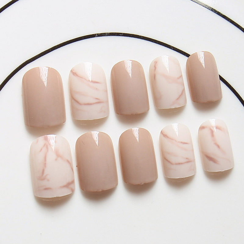 Light Khaki Smudge False Nails – Matte Press-On Acrylic Tips for DIY & Salon Manicure - HZ Mobile