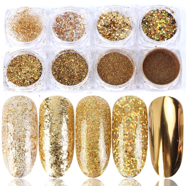 8 Box Mix Glitter Nail Art Powder Flakes Set – Sparkling Nail Dust for Acrylic, Gel & DIY Design - HZ Mobile
