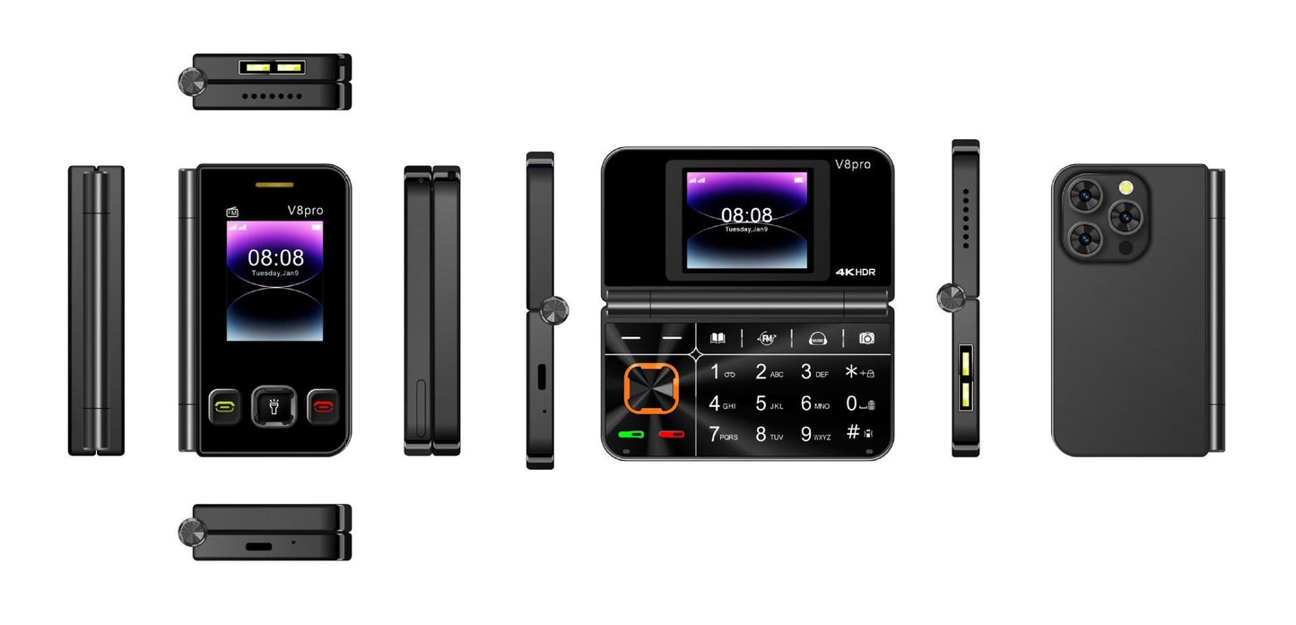 V8pro Dual Screen Folding Flip Function Mobile Phone - HZ Mobile