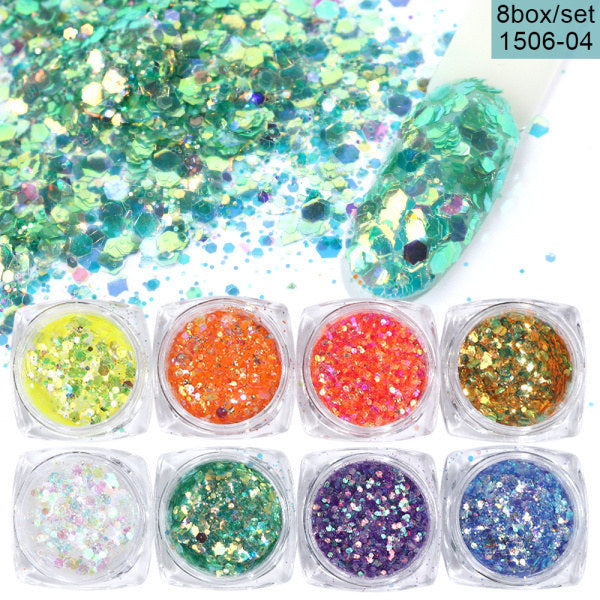 8 Box Mix Glitter Nail Art Powder Flakes Set – Sparkling Nail Dust for Acrylic, Gel & DIY Design - HZ Mobile