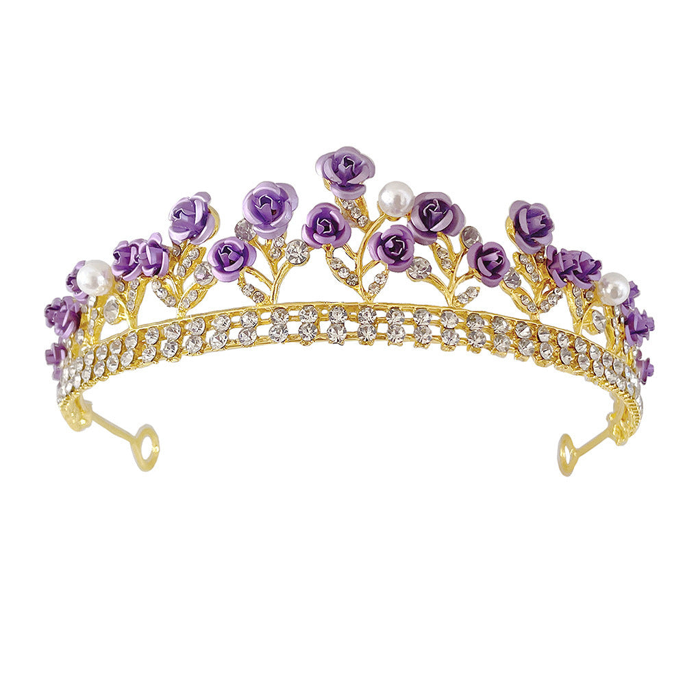 Purple Rose Crystal Crown – Elegant Tiara Headpiece for Weddings, Proms & Princess Parties - HZ Mobile