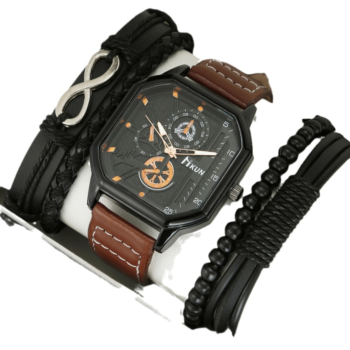 Double-Layer Square Shell Casual Men’s Watch Set – HZ Mobile - HZ Mobile