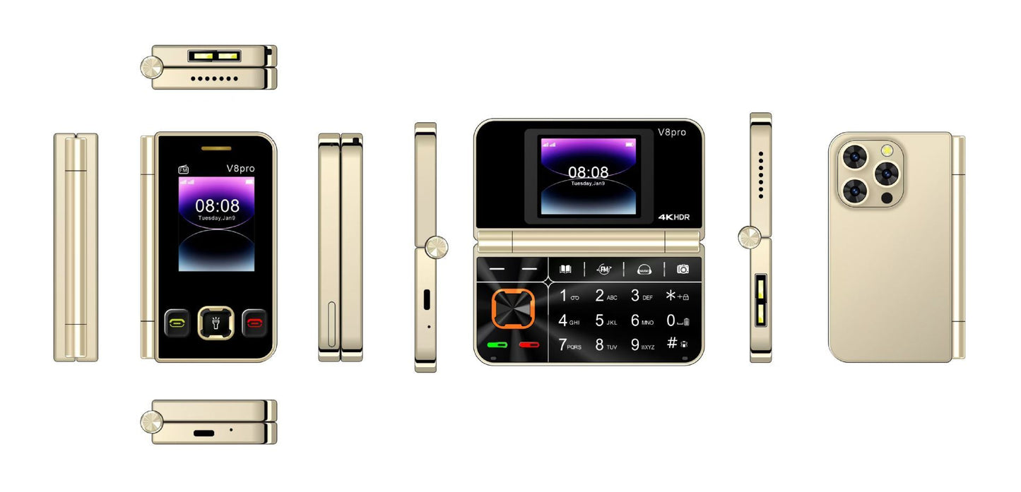 V8pro Dual Screen Folding Flip Function Mobile Phone - HZ Mobile