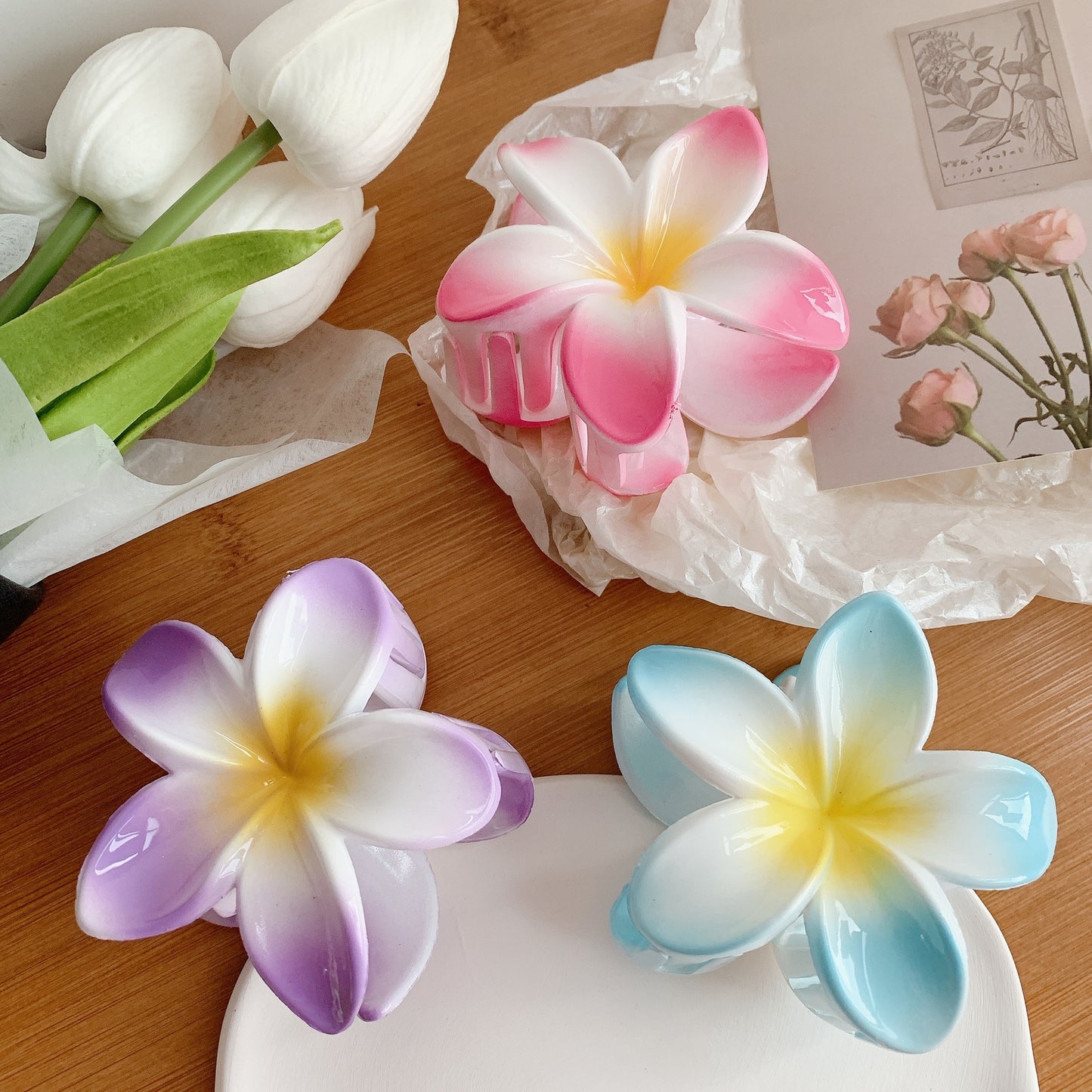 Muweordy Plumeria Hair Clips – Trendy Korean Flower Hair Claw Clip for Women | Stylish Hair Catch & Accessories - HZ Mobile