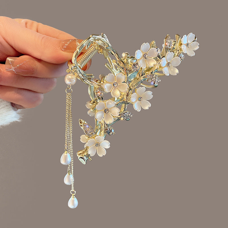Large Metal Pearl Tassel Hair Clip – Orchid Bell Design Elegant Hair Accessory for Women - HZ Mobile