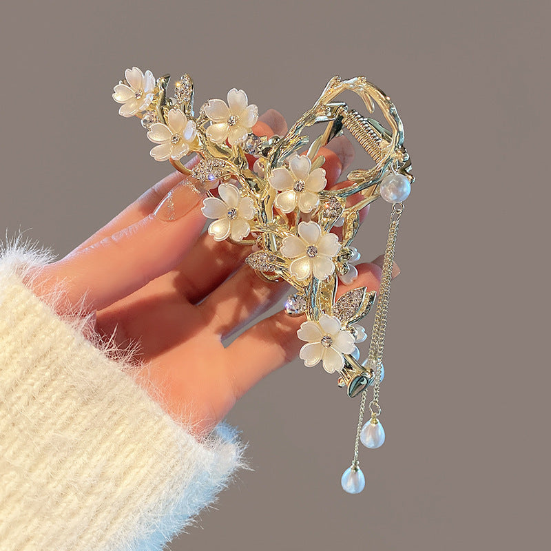 Large Metal Pearl Tassel Hair Clip – Orchid Bell Design Elegant Hair Accessory for Women - HZ Mobile