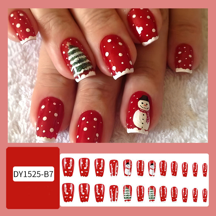 24 Pcs Christmas False Nails – Hat & Snowflake Striped Press-On Tips with Holiday Nail Art Stickers - HZ Mobile