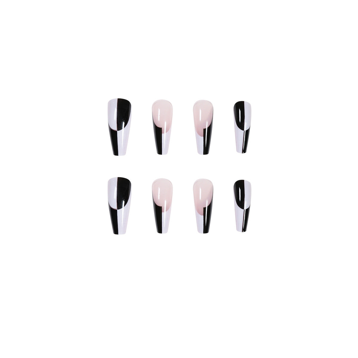 Black & White Long False Nails – Simple Color Matching Removable Press-On Tips for DIY & Salon - HZ Mobile