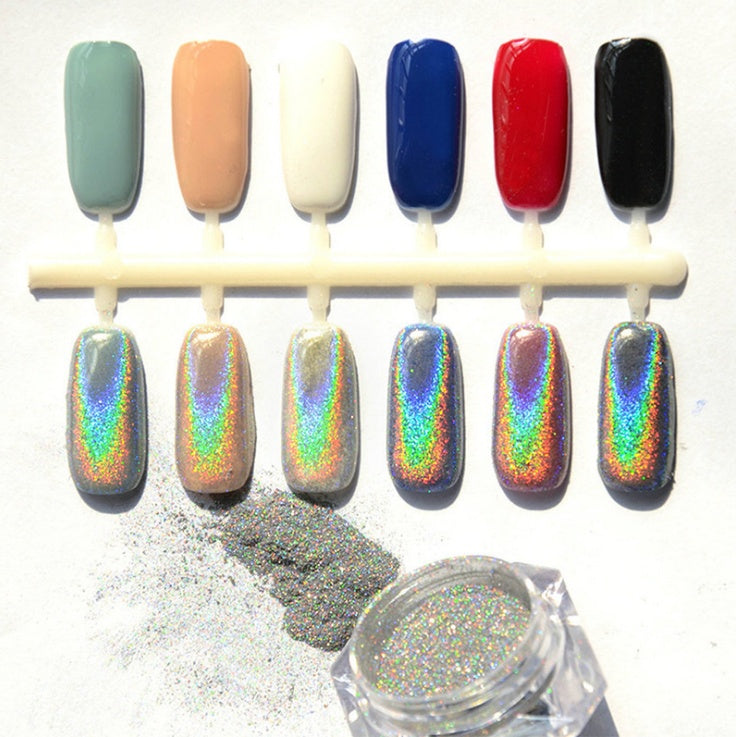 Rainbow Laser Mirror Nail Powder – Chrome Holographic Pigment for DIY & Salon Nail Art - HZ Mobile