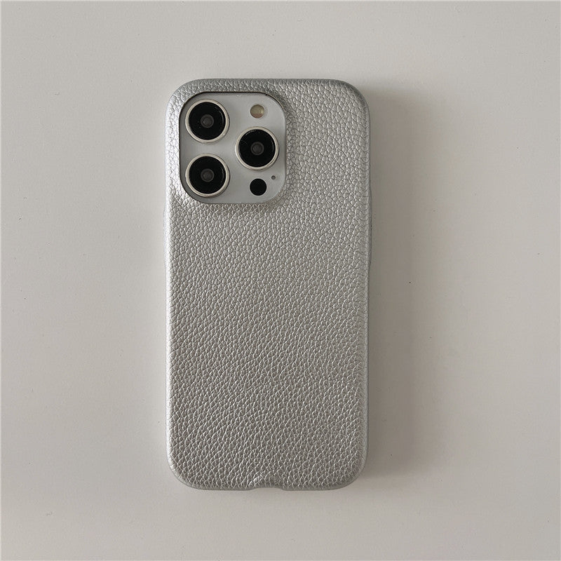 Simple Silver Leather iPhone 15 Pro Max Case – Elegant Bow Design Protective Cover - HZ Mobile