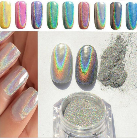 Rainbow Laser Mirror Nail Powder – Chrome Holographic Pigment for DIY & Salon Nail Art - HZ Mobile