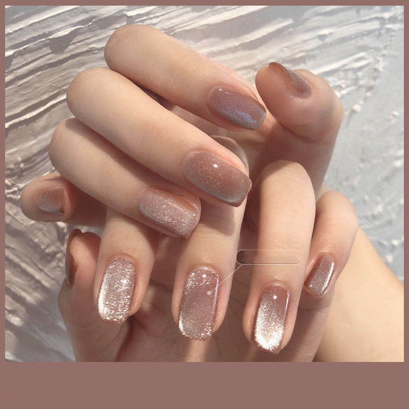 Milk Tea Crystal Cat Eye Nail Polish – Magnetic Gel Polish with Shimmer Stone Effect - HZ Mobile