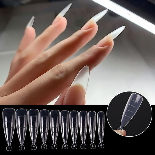 100 Pcs Ultra-Thin Nail Art Sheets – Non-Marking Water Drop, Ballet, Coffin & Trapezoid Shaped Tips with Scale - HZ Mobile