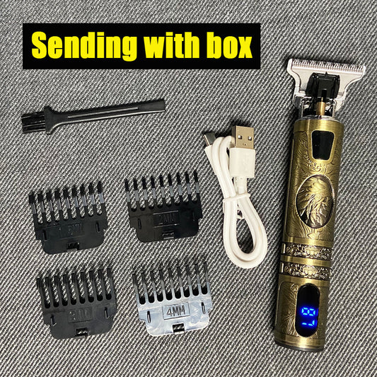 Professional Electric Hair Clipper – T9 Retro Oil Head Trimmer with LCD Display & USB Rechargeable Engraving Blade - HZ Mobile