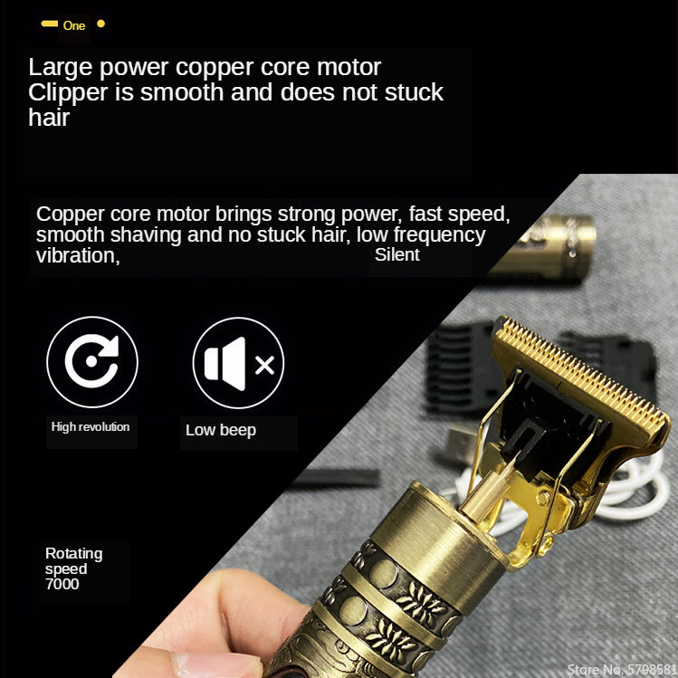 Professional Electric Hair Clipper – T9 Retro Oil Head Trimmer with LCD Display & USB Rechargeable Engraving Blade - HZ Mobile