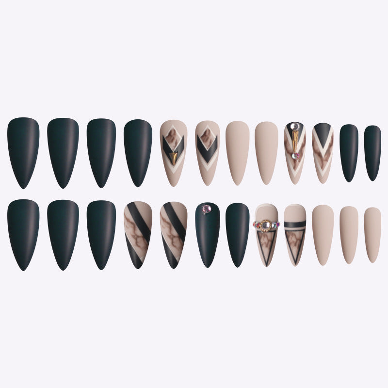 Matte Khaki False Nails – Smudge Effect Press-On Tips for DIY & Salon Manicure - HZ Mobile