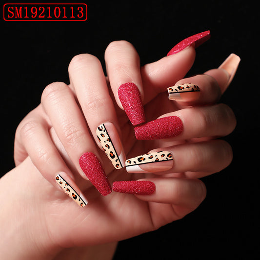 Red Leopard Print Ballet False Nails – Long Press-On Acrylic Tips for DIY & Salon Manicure - HZ Mobile