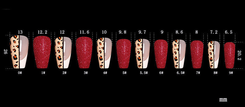 Red Leopard Print Ballet False Nails – Long Press-On Acrylic Tips for DIY & Salon Manicure - HZ Mobile