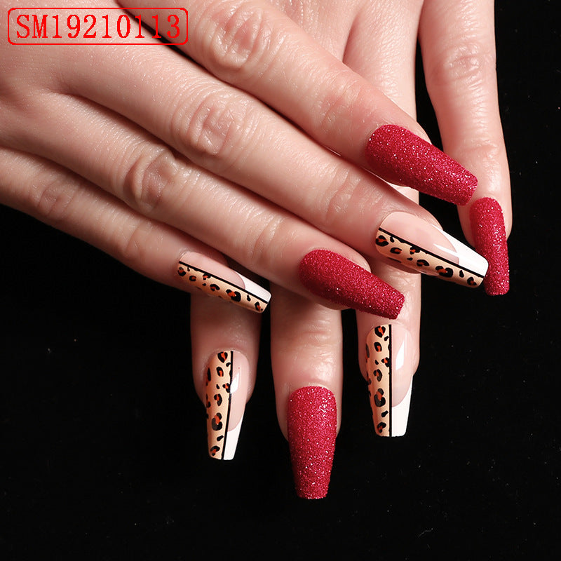 Red Leopard Print Ballet False Nails – Long Press-On Acrylic Tips for DIY & Salon Manicure - HZ Mobile