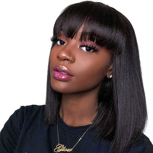 UNice Full Machine Human Hair Wig – Natural Black Glueless Wig for Black Women - HZ Mobile
