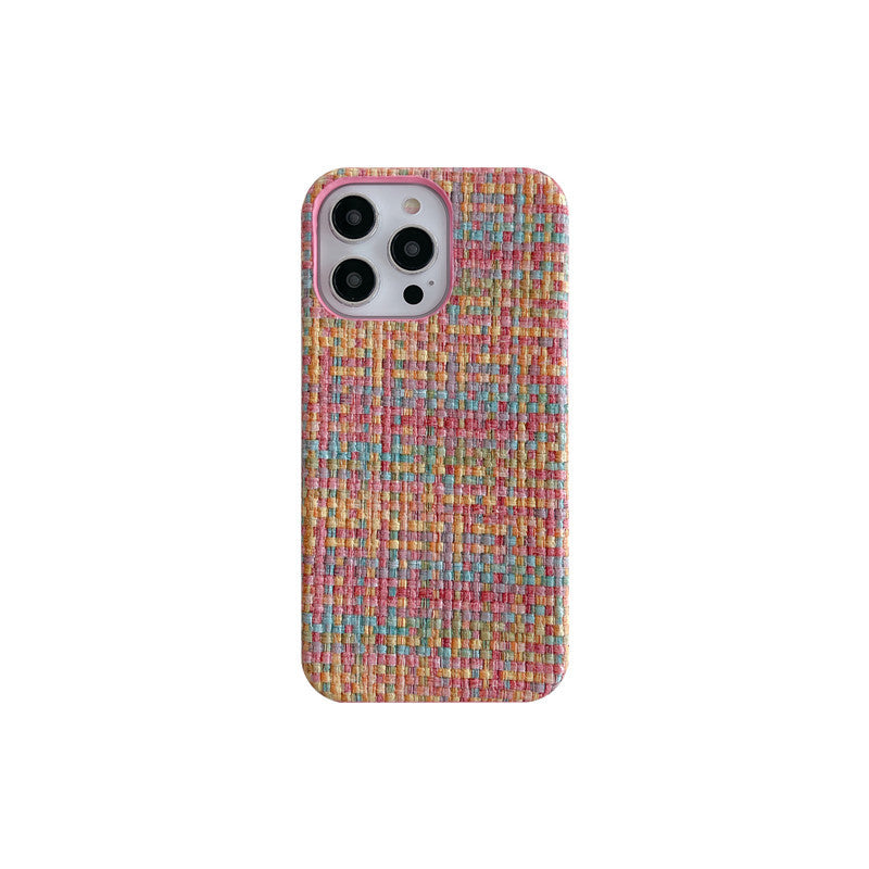 Woven Pattern iPhone Case – Autumn & Winter Solid Color Drop-Resistant Protective Cover - HZ Mobile