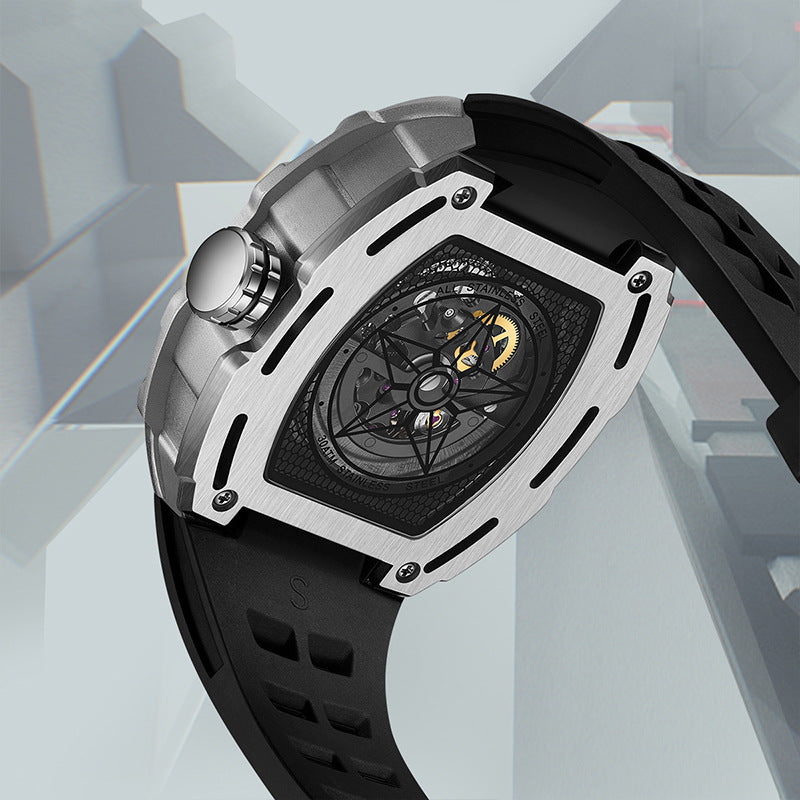 Men’s Barrel-Shaped Hollow Automatic Mechanical Watch – HZ Mobile - HZ Mobile
