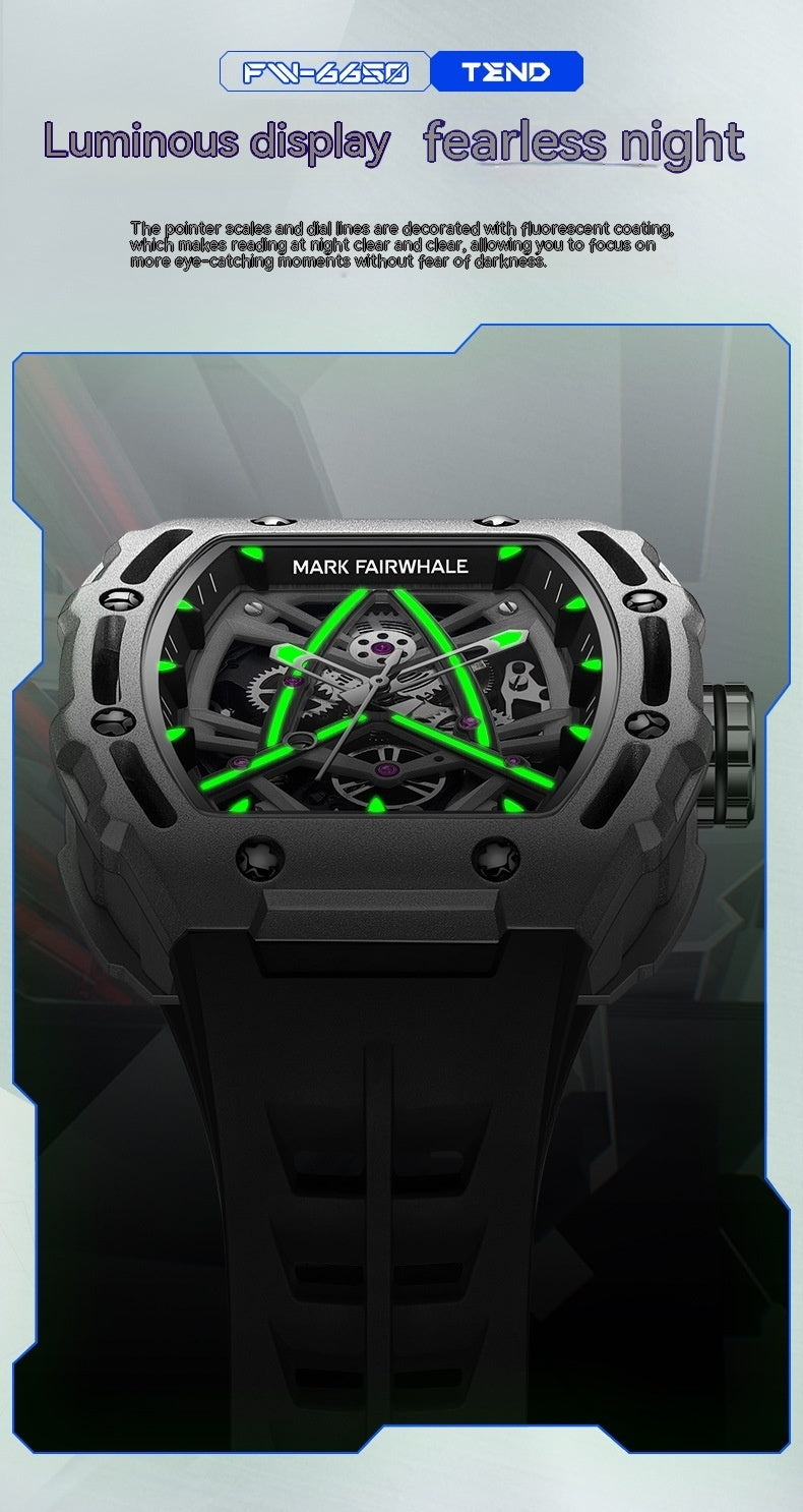 Men’s Barrel-Shaped Hollow Automatic Mechanical Watch – HZ Mobile - HZ Mobile