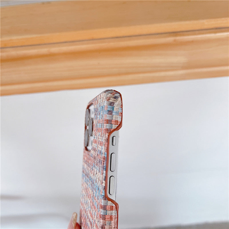 Woven Pattern iPhone Case – Autumn & Winter Solid Color Drop-Resistant Protective Cover - HZ Mobile
