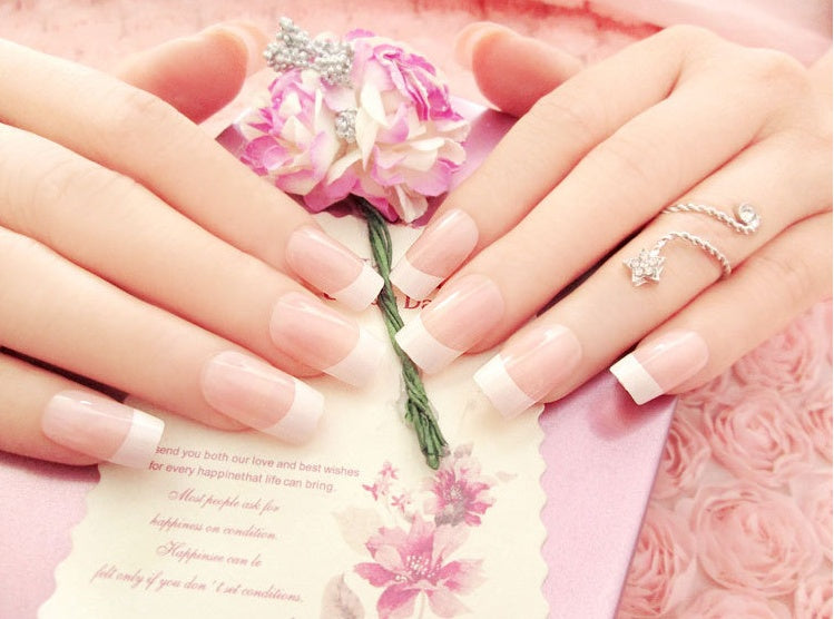 Finished French Long Fake Nails – Ready-to-Wear Press-On Tips for DIY & Salon Manicure - HZ Mobile