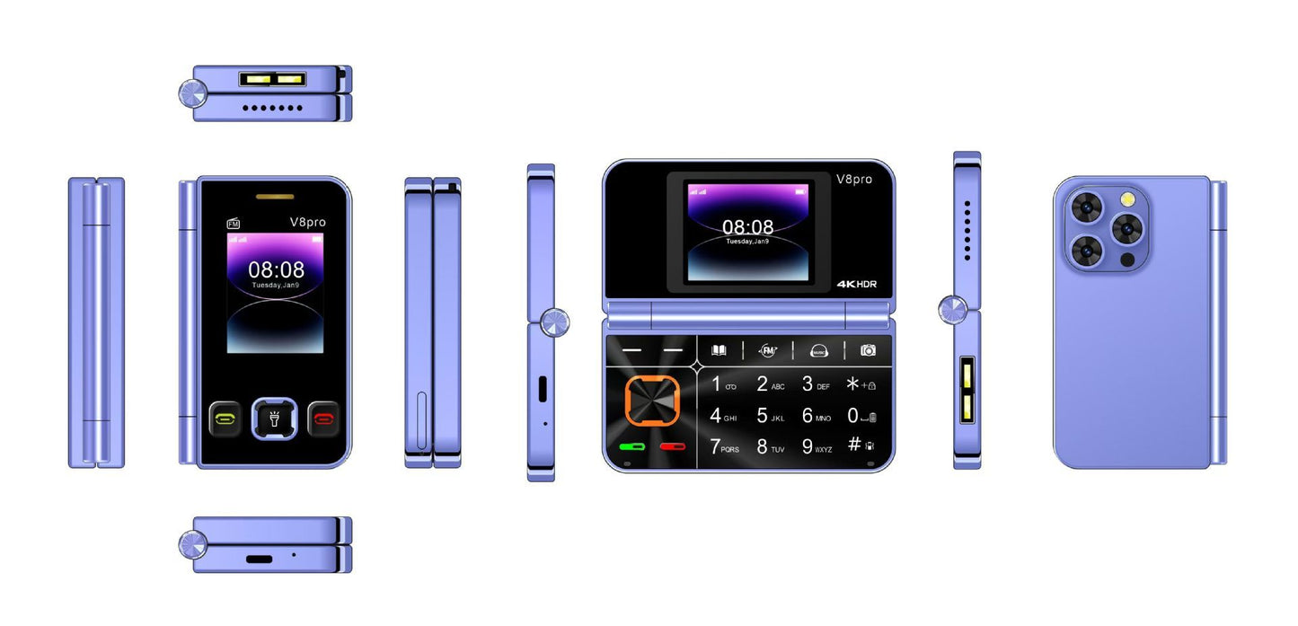 V8pro Dual Screen Folding Flip Function Mobile Phone - HZ Mobile