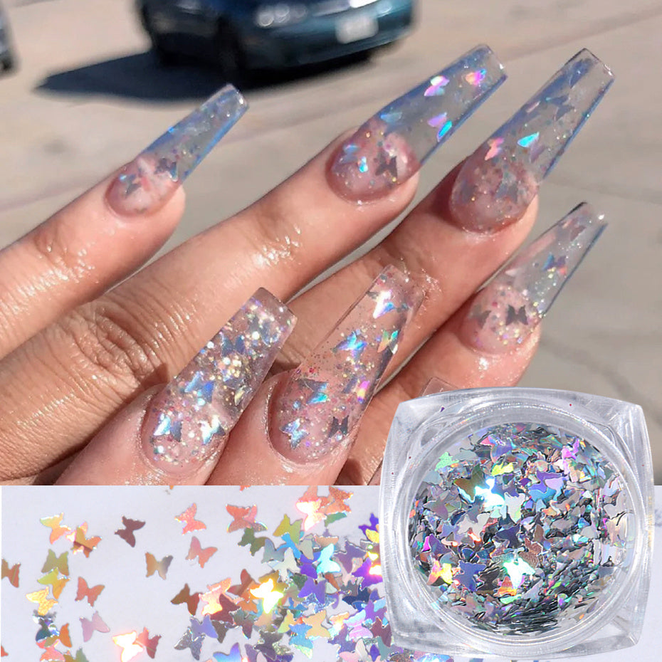 Symphony Butterfly Sequin Nail Decorations – Iridescent Glitter Flakes for DIY Acrylic & Gel Nails - HZ Mobile