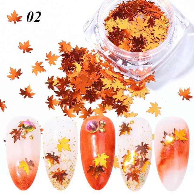 Gradient Maple Leaf Nail Sequins – Autumn Iridescent Glitter Flakes for DIY Acrylic & Gel Nails - HZ Mobile
