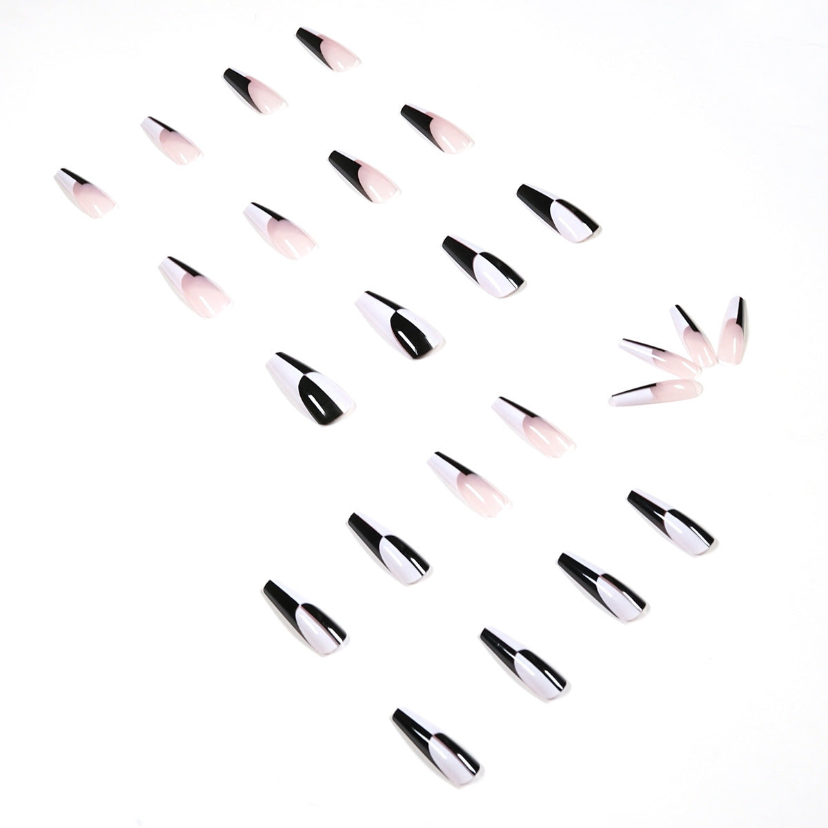 Black & White Long False Nails – Simple Color Matching Removable Press-On Tips for DIY & Salon - HZ Mobile