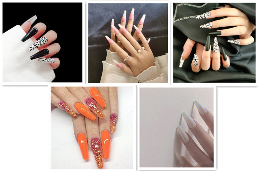 Long Ballet Fake Nails – Flat & Pointed Water Drop Design Press-On Tips for DIY & Salon Manicure - HZ Mobile