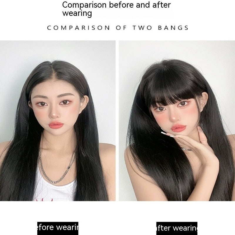 Natural Straight Bangs Hairpiece – Seamless Invisible Clip-In Fringe Wig - HZ Mobile