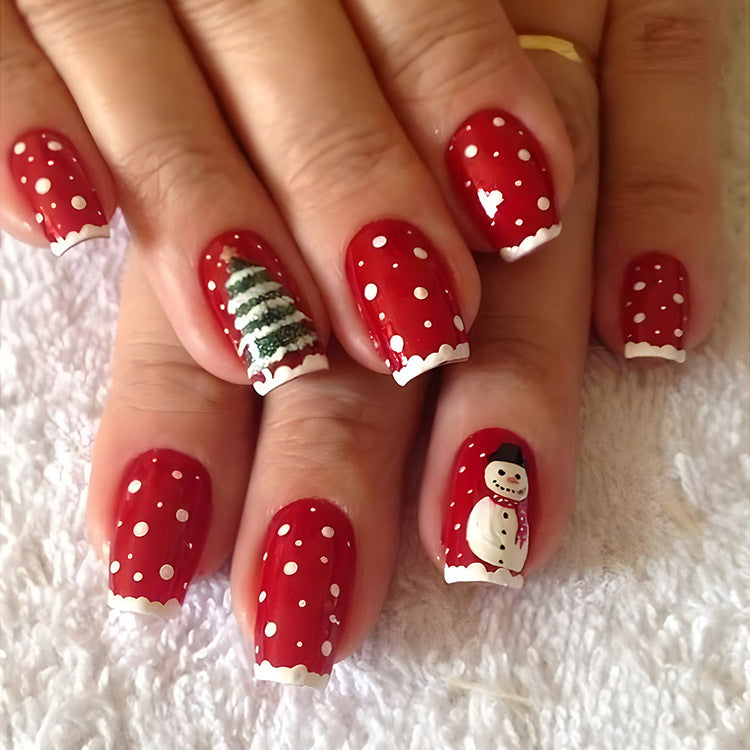 24 Pcs Christmas False Nails – Hat & Snowflake Striped Press-On Tips with Holiday Nail Art Stickers - HZ Mobile