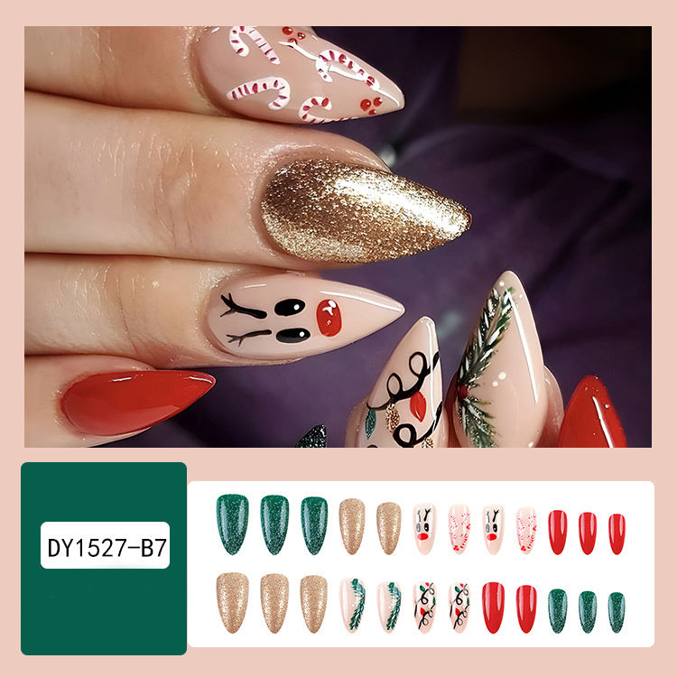 24 Pcs Christmas False Nails – Hat & Snowflake Striped Press-On Tips with Holiday Nail Art Stickers - HZ Mobile