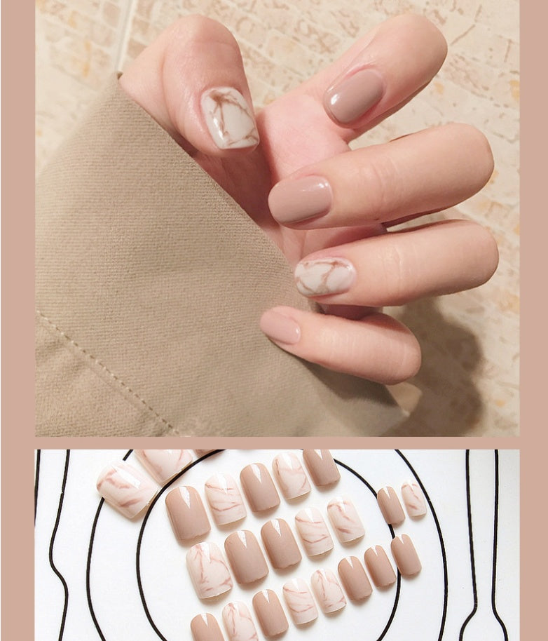 Light Khaki Smudge False Nails – Matte Press-On Acrylic Tips for DIY & Salon Manicure - HZ Mobile