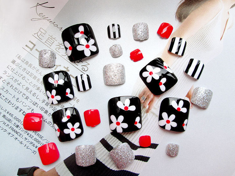 24 Pcs Professional Artificial Acrylic Toe Nails – Full Cover Press-On Toe Nail Patches - HZ Mobile