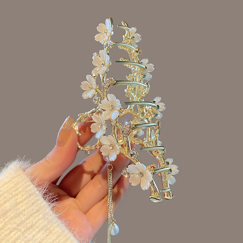 Large Metal Pearl Tassel Hair Clip – Orchid Bell Design Elegant Hair Accessory for Women - HZ Mobile