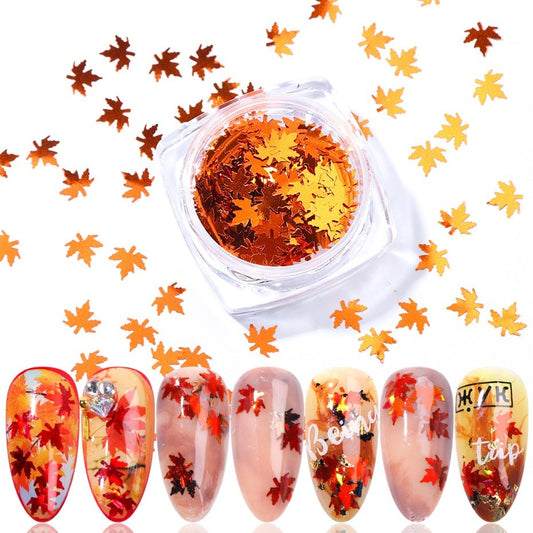 Gradient Maple Leaf Nail Sequins – Autumn Iridescent Glitter Flakes for DIY Acrylic & Gel Nails - HZ Mobile