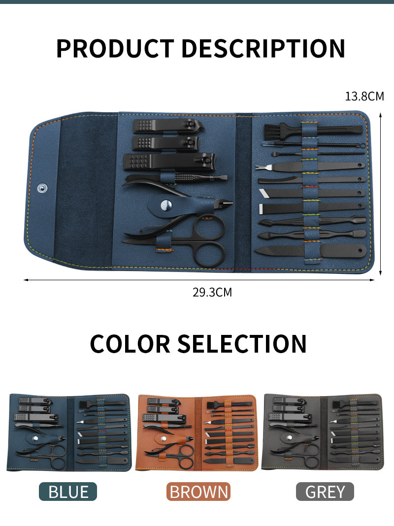 16pcs Professional Manicure & Pedicure Set – Nail Clippers, Trimmers, Ear Pick & Grooming Tools with Travel Case - HZ Mobile