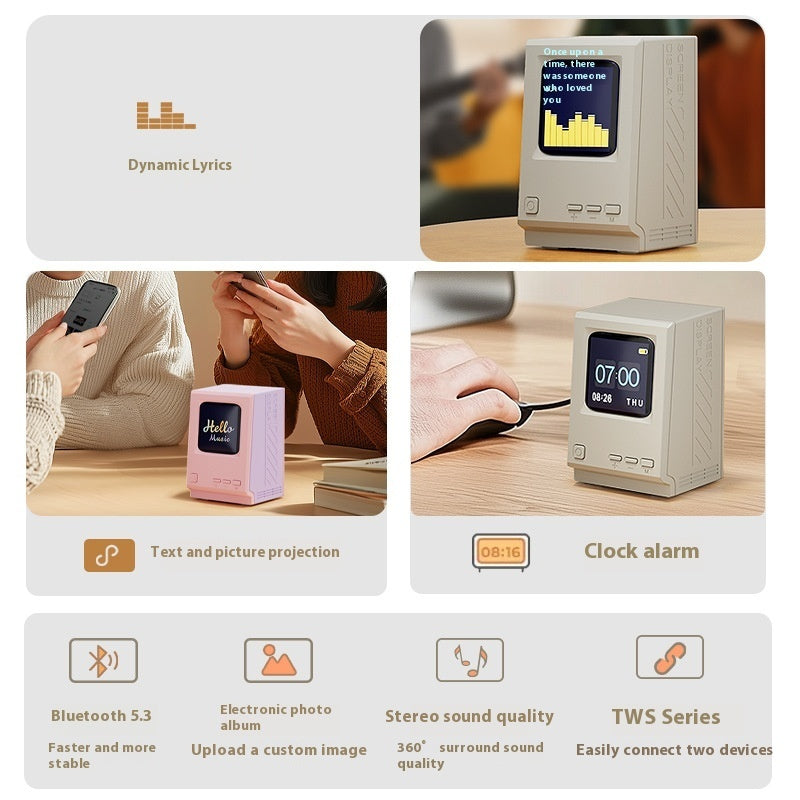 Retro Small Computer Lyrics Speaker Table Clock Wireless Bluetooth Speaker - HZ Mobile