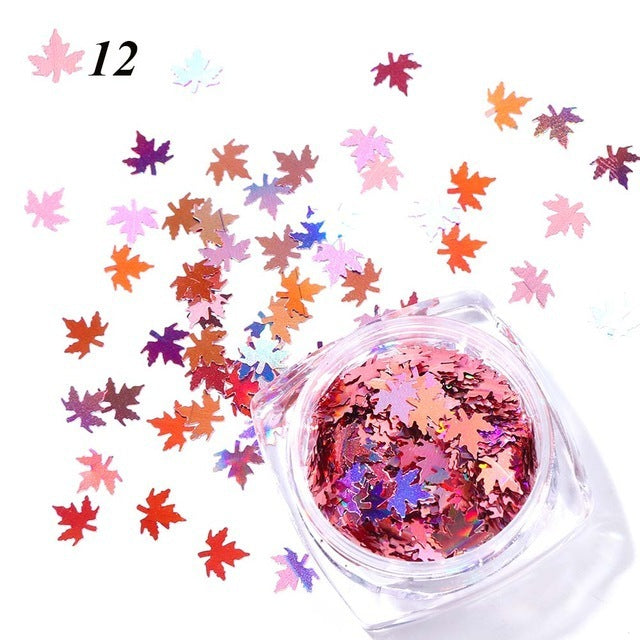 Gradient Maple Leaf Nail Sequins – Autumn Iridescent Glitter Flakes for DIY Acrylic & Gel Nails - HZ Mobile